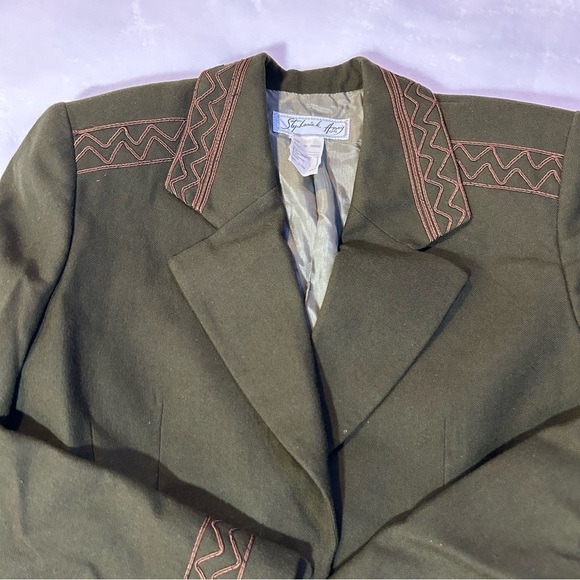 Vintage Stephanie K. Anais Embroidered Lined Wool Blazer Jacket Green Size 38 - Picture 10 of 16